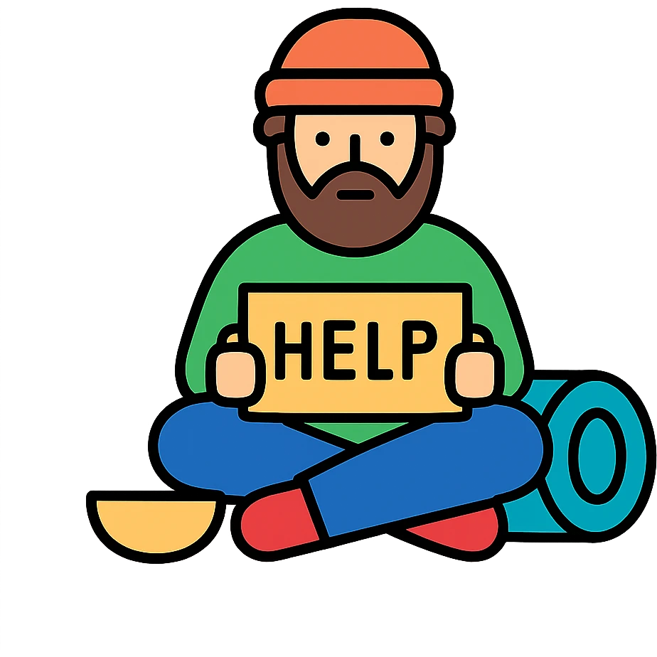 homeless person, color outline, minimalism, no background emoji