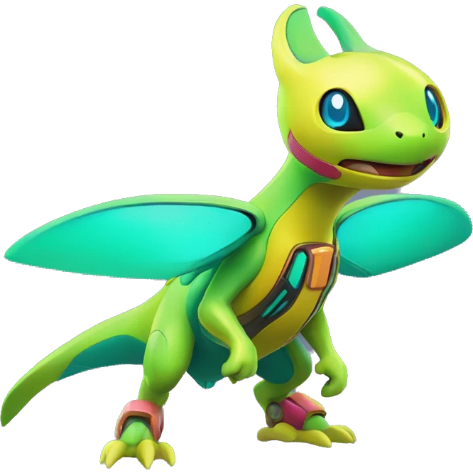 Colorful Neon Colors Vibrant Colors Flying Futuristic Mechanical Fakémon-Pokémon-Creature Full Body emoji