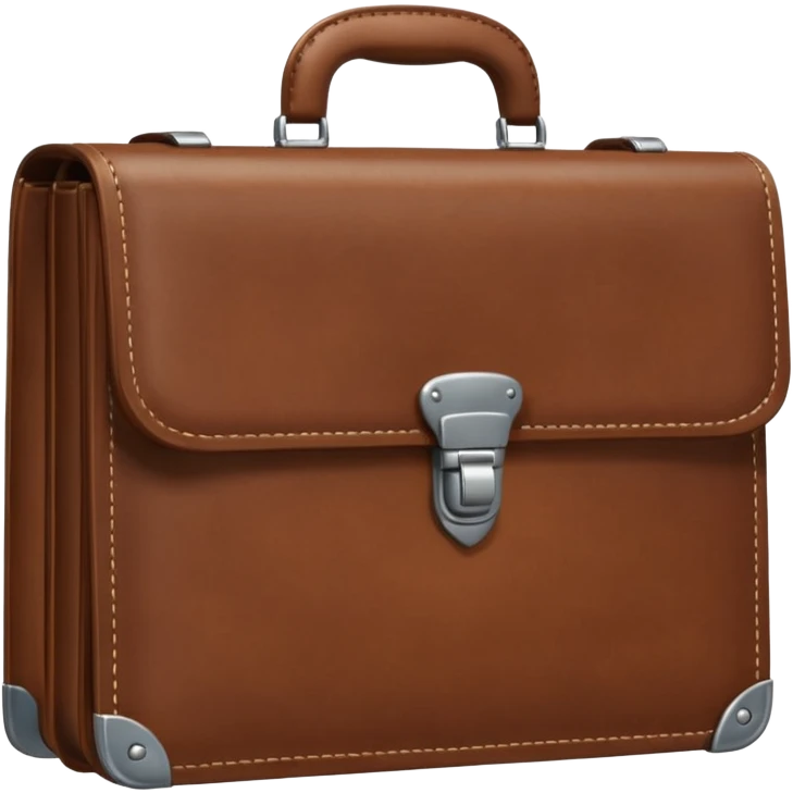 A 3D cartoon brown leather briefcase with a metal clasp, placed on a clean surface, soft studio lighting, Memoji-style realism. emoji