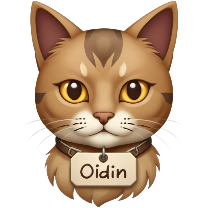 Cat with "odin" written on tag emoji
