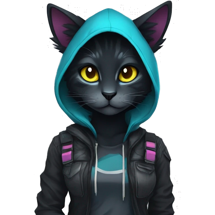 Edgy Shy Anthro cool pretty colorful dark cat-fursona techwear emoji