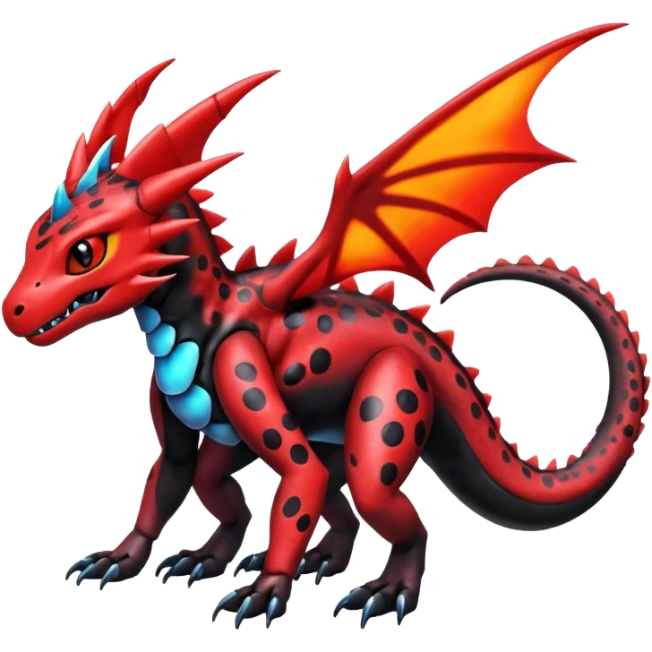 Cute Shiny spottef black and red iridescent Guilmon-Salandit-Fakémon-hybrid-creature (full body)  emoji