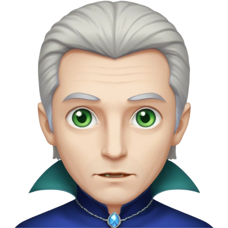 A tall vampire man with gray hair and blue eyes. A princess with light brown hair and green eyes emoji