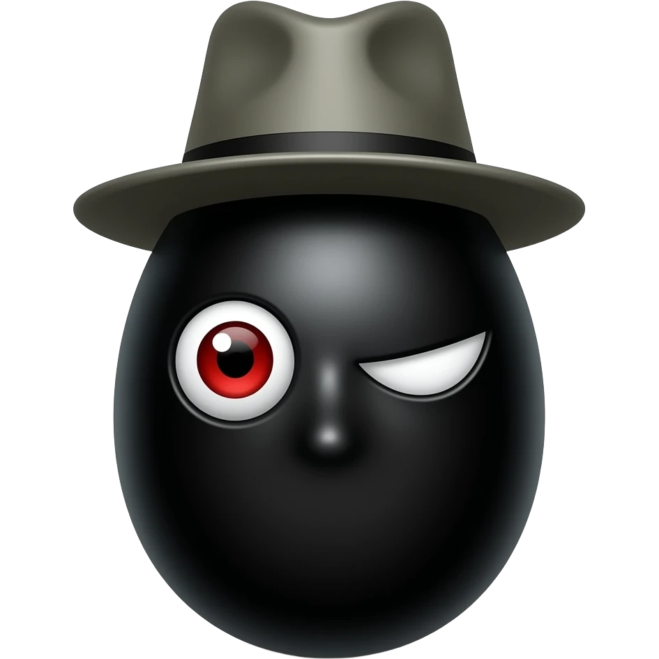 um ovo preto com olho vermelhocom chapeu de dominos emoji