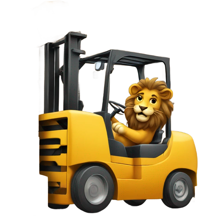 Lion driving a forklift emoji