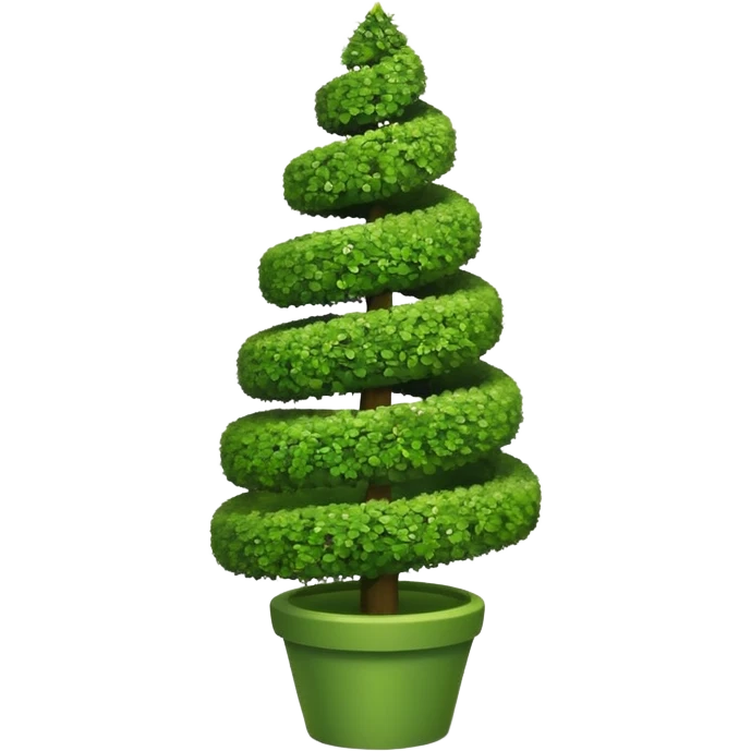 spiral topiary tree emoji, green spiral shaped bush, garden art tree, cute emoji style, white background emoji