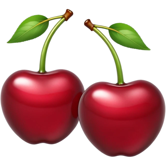 A pair of cherries emoji made of liquid silver chrome, smooth rounded shapes, glossy metallic surface, subtle sensual vibe, luxury sexy aesthetic, iOS emoji style, centered, clean white background emoji