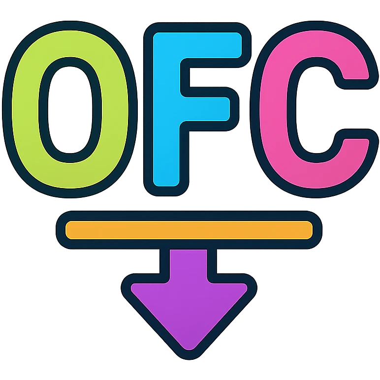 Letters OFC with a downward arrow underneath, using bright neon colors emoji
