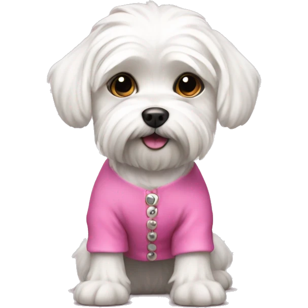 White Maltese wearing pink outfit  emoji