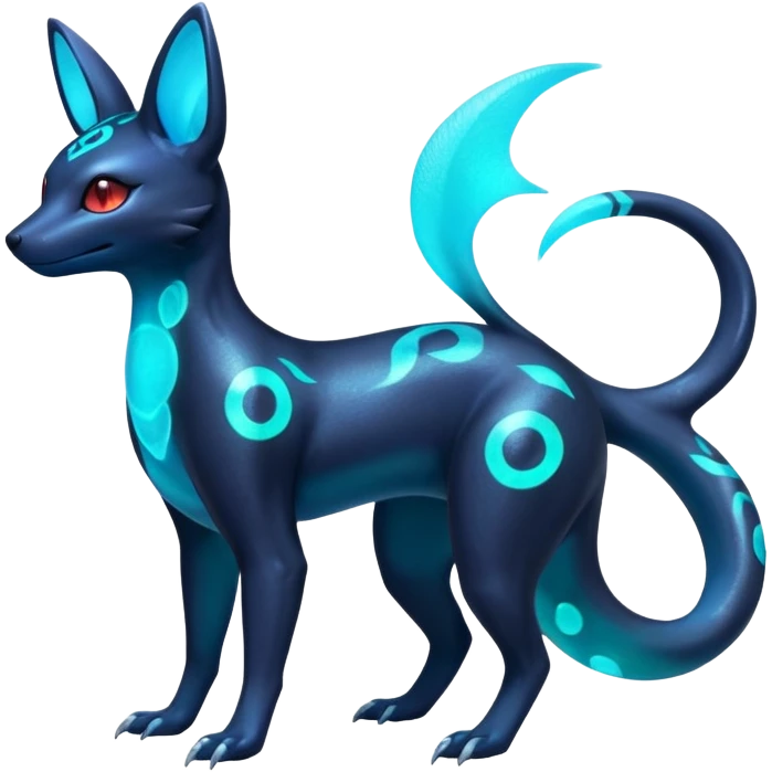 Shiny Aural Iridescent Fluorescent Bioluminescent Umbreon-Amaura-Salandit-Salamence-Fakémon-fusion (full body) emoji