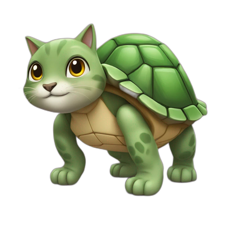 Un chat sur une tortue qui est sur un loup emoji