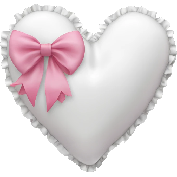 White heart shaped pillow with ruffles and pink bow emoji