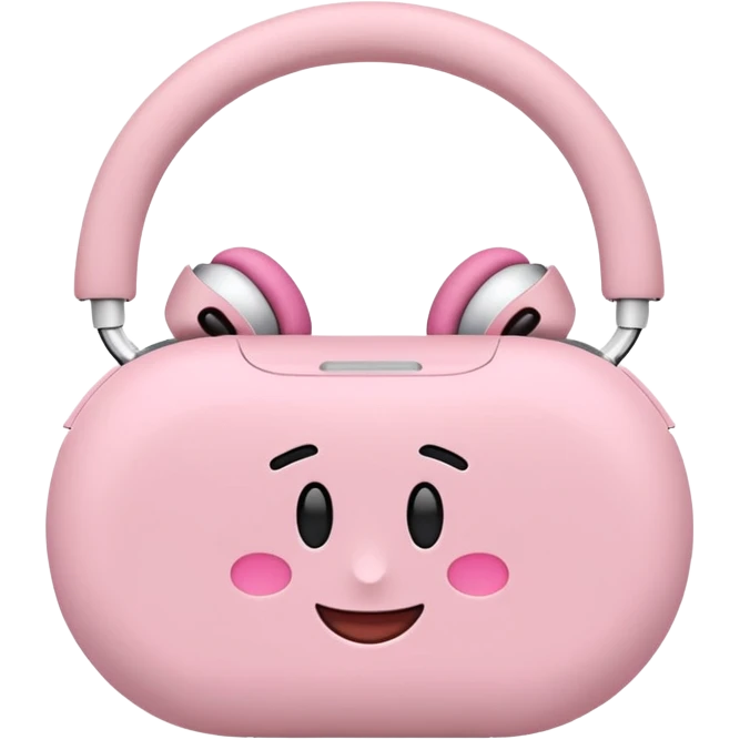 Create a pink happy circle emoji who listens to music on AirPods Max make them always this style 🥹 emoji