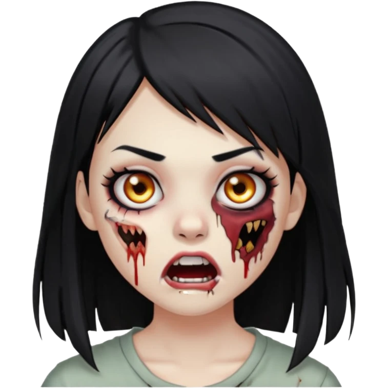 zoombi girl cabelo liso preto franja de lado cabelo partido de lado risquinho na sobrancelha e um piercing na sobrancelha um piercing no nariz emoji