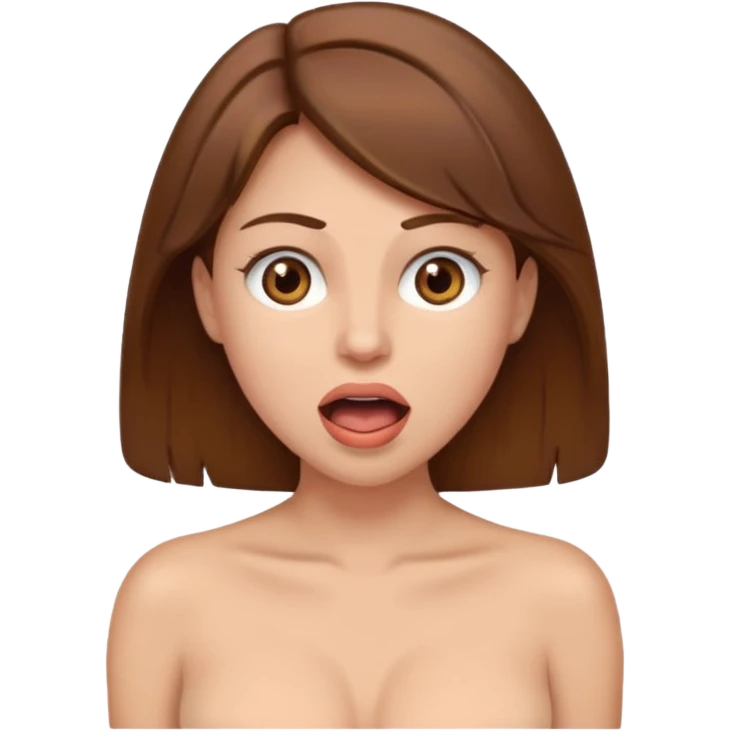 Caucasian Woman brown hair. Mouth open. Not smiling. Very Large chest.. no shirt emoji