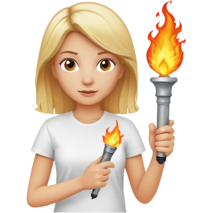 white tshirt blonde woman The torchbearer emoji