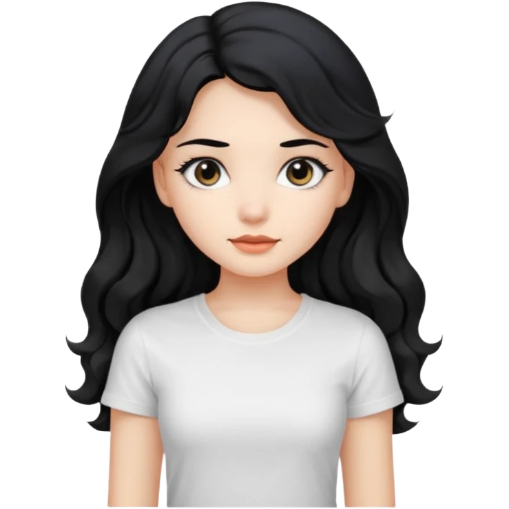 Beautiful girl,Black hair,wavy hair long hair,Black eyes, white T-shirt emoji