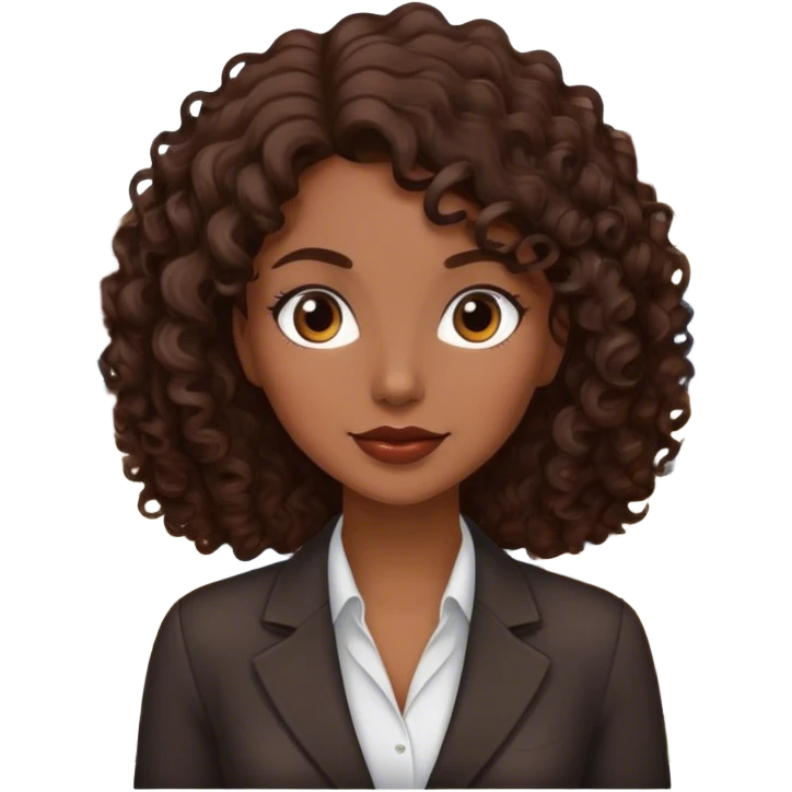 Dark brown lady with medium brown mid length curly hair in real estate job with house emoji