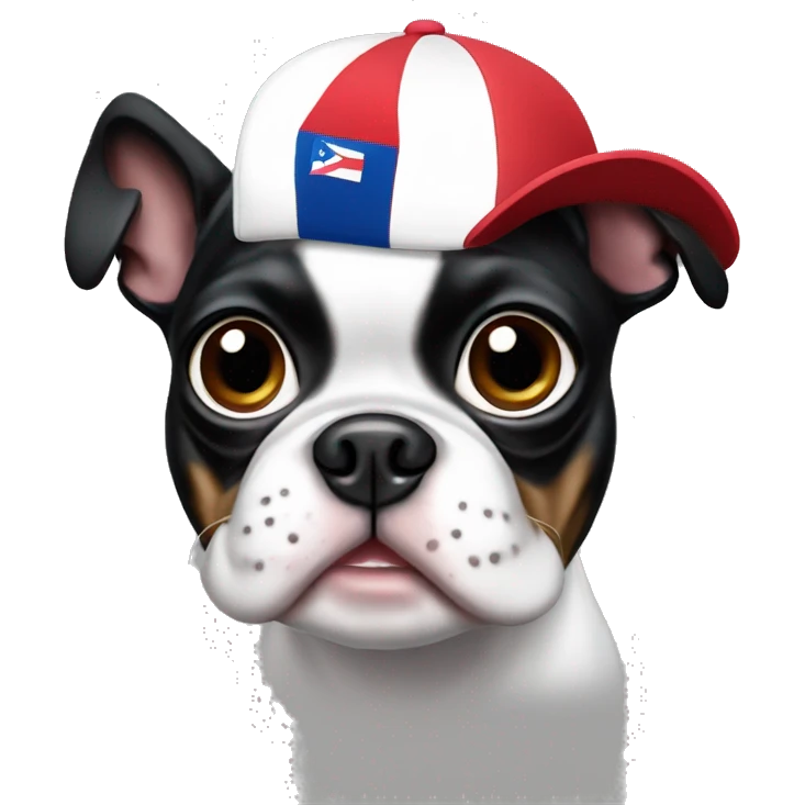 Boston terrier with a Puerto Rico baseball hat emoji