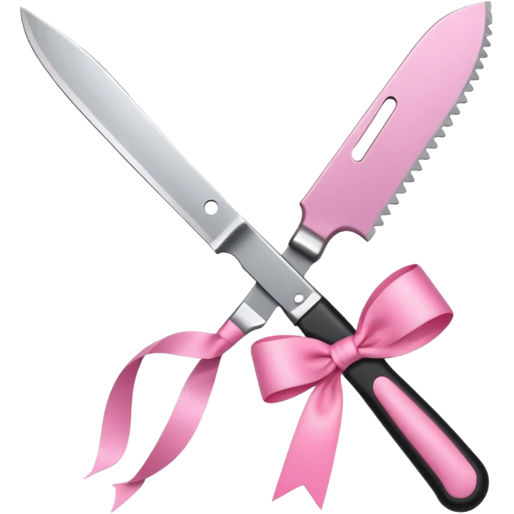 Only one object: a kitchen knife. A pink ribbon bow is tied directly on the knife handle. No other items. No decorations. Minimal emoji style emoji