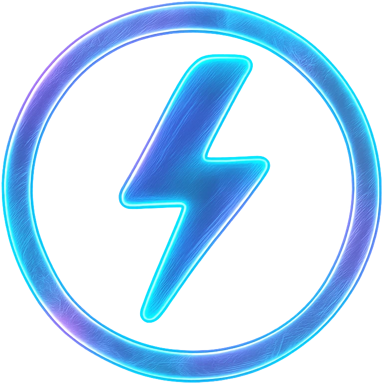 holographic style emoji of a voltage symbol, glowing, iridescent colors, futuristic emoji