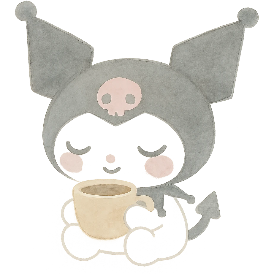Kuromi character drinking coffee emoji