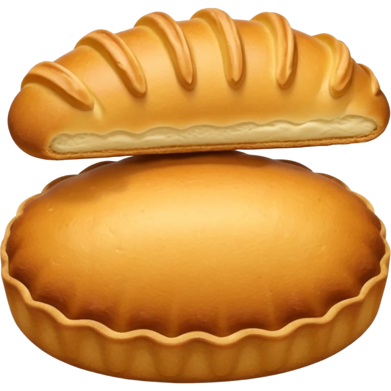 A madeleine pastry. Oval shaped. With scalloped single edge. emoji