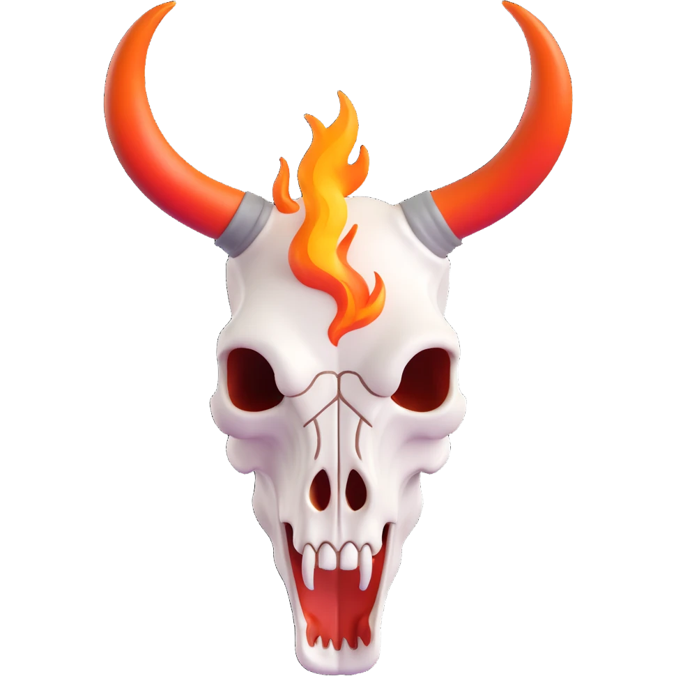 white bull skull with bright red-orange flaming horns emoji