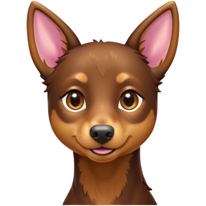 Cinematic Cute Brown and Tan Kelpie Portrait Emoji, Head tilted playfully and inquisitively, featuring a glossy brown Fur with vibrant tan accents, round, sparkling warm eyes filled with curiosity, Simplified yet irresistibly adorable features, highly detailed, glowing with a warm, friendly glow, high shine, affectionate and spirited, stylized with a touch of whimsy, bright and endearing, soft glowing outline, capturing the essence of a mischievous yet loving herder, so playful it feels like it could leap out of the screen and into your arms! emoji