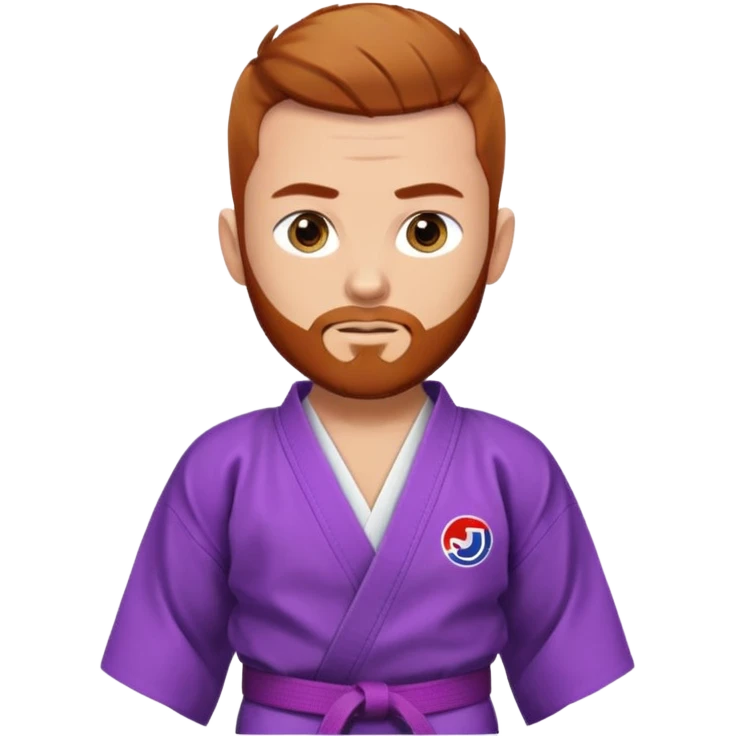 homme blanc, yeux bleu, cheveux brun très court, barbe rousse et boucle d'oreille doré à l'oreille gauche avec kimono de jiu-jitsu et ceinture violette emoji