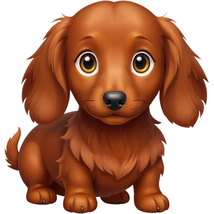 Red brown fluffy daschund with golden eyes emoji