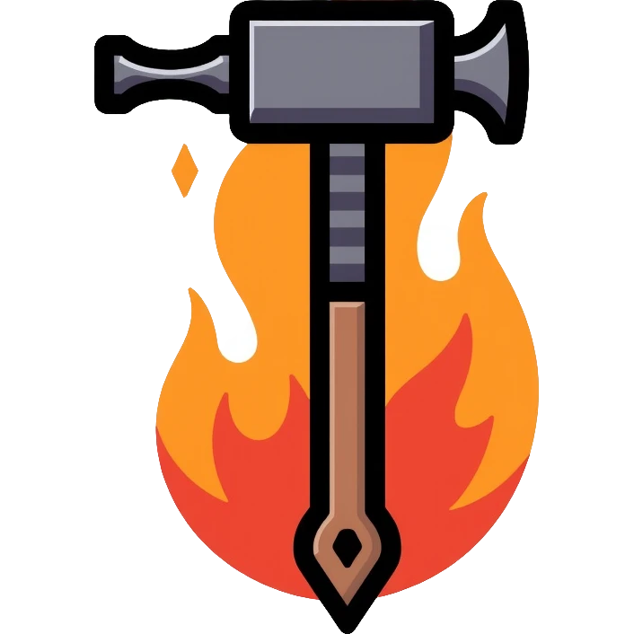 blacksmith hammer surrounded by fire emoji