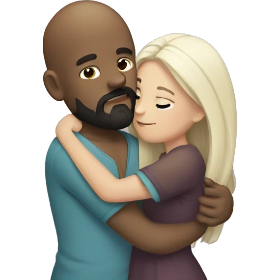 Bald boy with dark beard hugging a long dark hair girl emoji