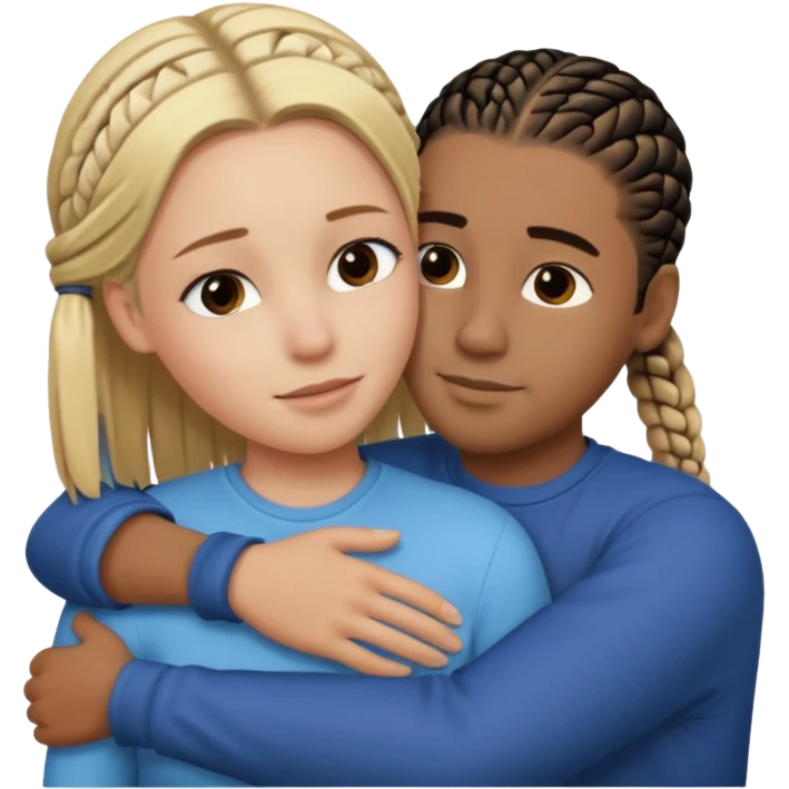 dirty blonde girl with straight hair and medium toned guy with black cornrows hair hugging emoji