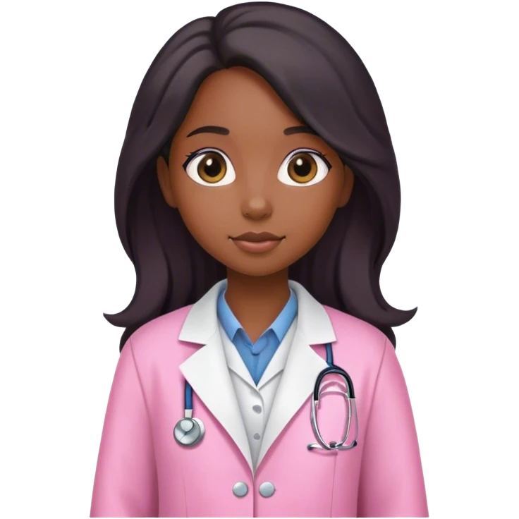 Black girl with long  hair is a scientist with pink lab coat emoji