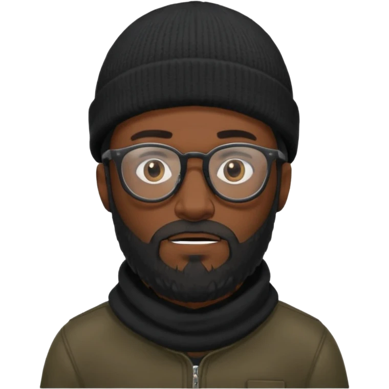 A dark-skinned man with a black beanie, glasses, and a full beard, giving him a thief-like appearance. emoji