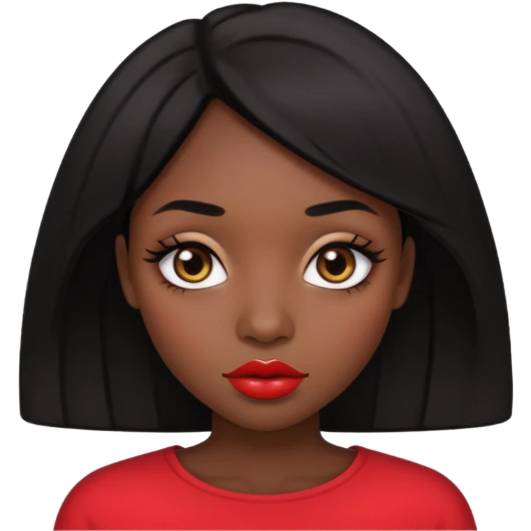 Dark skin gurl with black hair, big lips m, dark brown eye, octagon face shape and chinky eyes no red lipstick  emoji