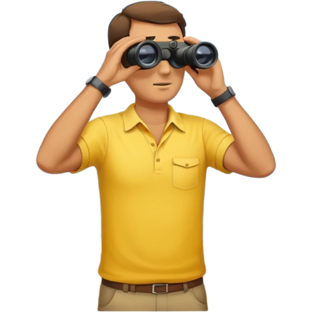 Male lifeguard – yellow shirt, binoculars in hand, scanning the sea, full body emoji