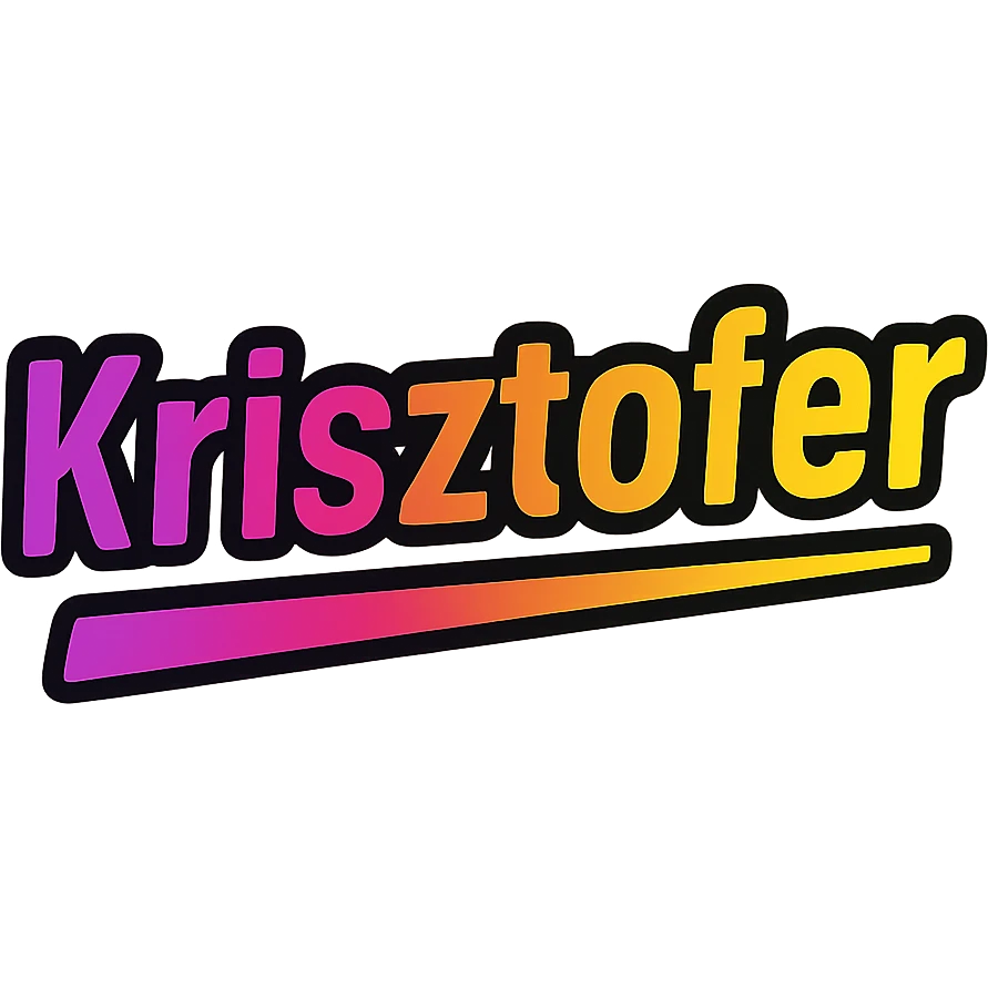 modern colorful gradient font with dark outline, dynamic slanted or partial underline, text 'Krisztofer', transparent background, in the style of reference patterns emoji