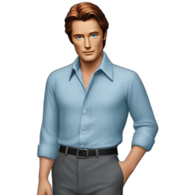 Alain delon blue eyes red hair elegant high collared shirt emoji