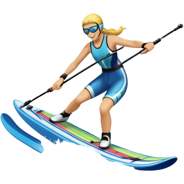 An icon featuring a close-up collage of water skis, splashing water across the surface. The design highlights the motion of the skis cutting through the water. Transparent background emphasizes the thrill of water skiing. emoji