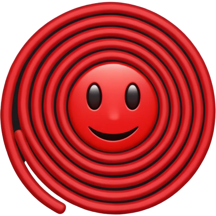 Minimalist emoji-style sticker of a coiled red carpet with drops of blood on the floor around it. Flat design, black and desaturated red tones, no perspective, bold lines. emoji