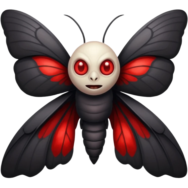 Create a scary emoji of the mothman with bright red eyes and as depicted in the legend. Make it less bird like and more Moth / Human hybrid emoji