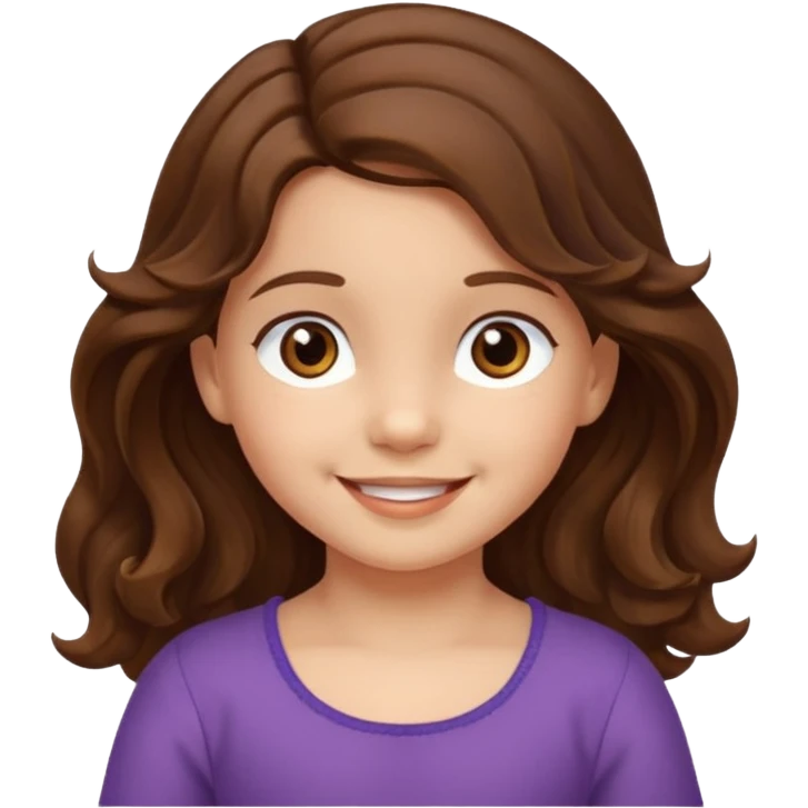EMOJI IOS SOLO CARA NIÑA 3 AÑOS PELO LARGO, ONFULADO, MARRON, Y OJOS MARRONES. SONRIENDO, SIN CUELLO Y FONDO TRANSPARENTE emoji