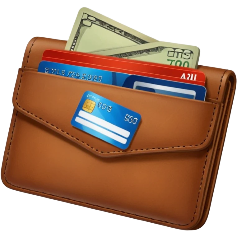 portefeuille marron avec quelques billets et carte bancaire emoji
