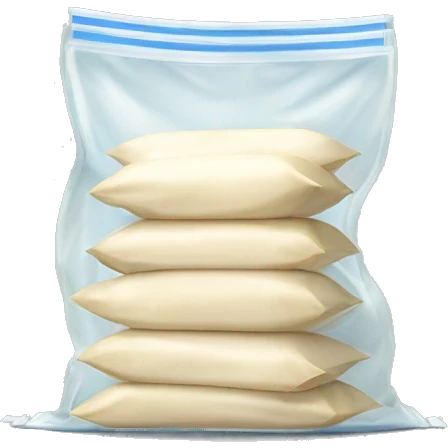 large ziplock bag filled with smaller flat vertically stacked bags on milk emoji