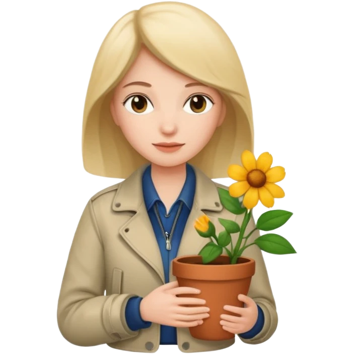 woman holding a flower pot in jacket emoji