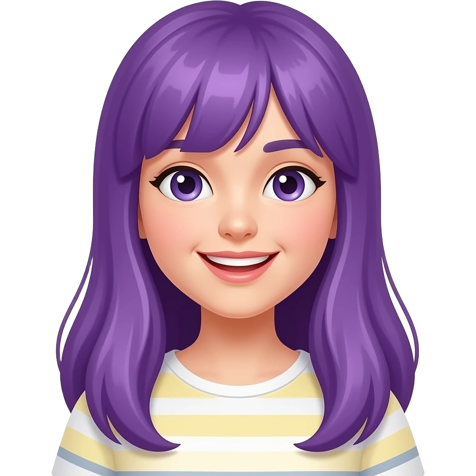 girl with long purple hair with happy eastern sign emoji