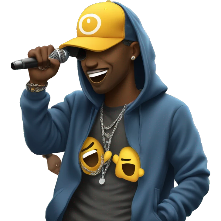 Rapper on stage with hoodie emoji