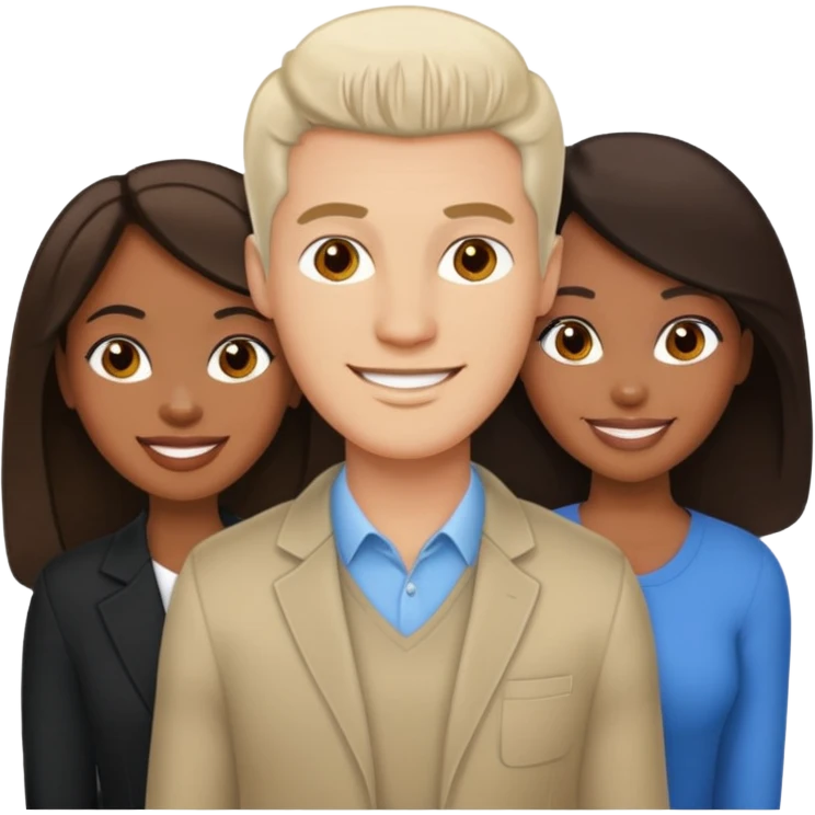 White brunette, American man with two women both are African one is light skin black and one is medium tone black emoji